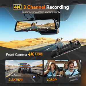 WOLFBOX G900 TriPro Cabin 3-Channel Mirror Dash Cam