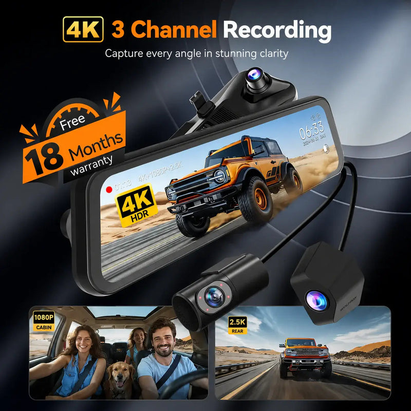 WOLFBOX G900 TriPro Cabin 3-Channel Mirror Dash Cam
